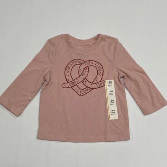 3/$15 Cat & Jack - Girls’ Pink 12 Month Pretzel Long Sleeve Graphic Shirt - Picture 1 of 4
